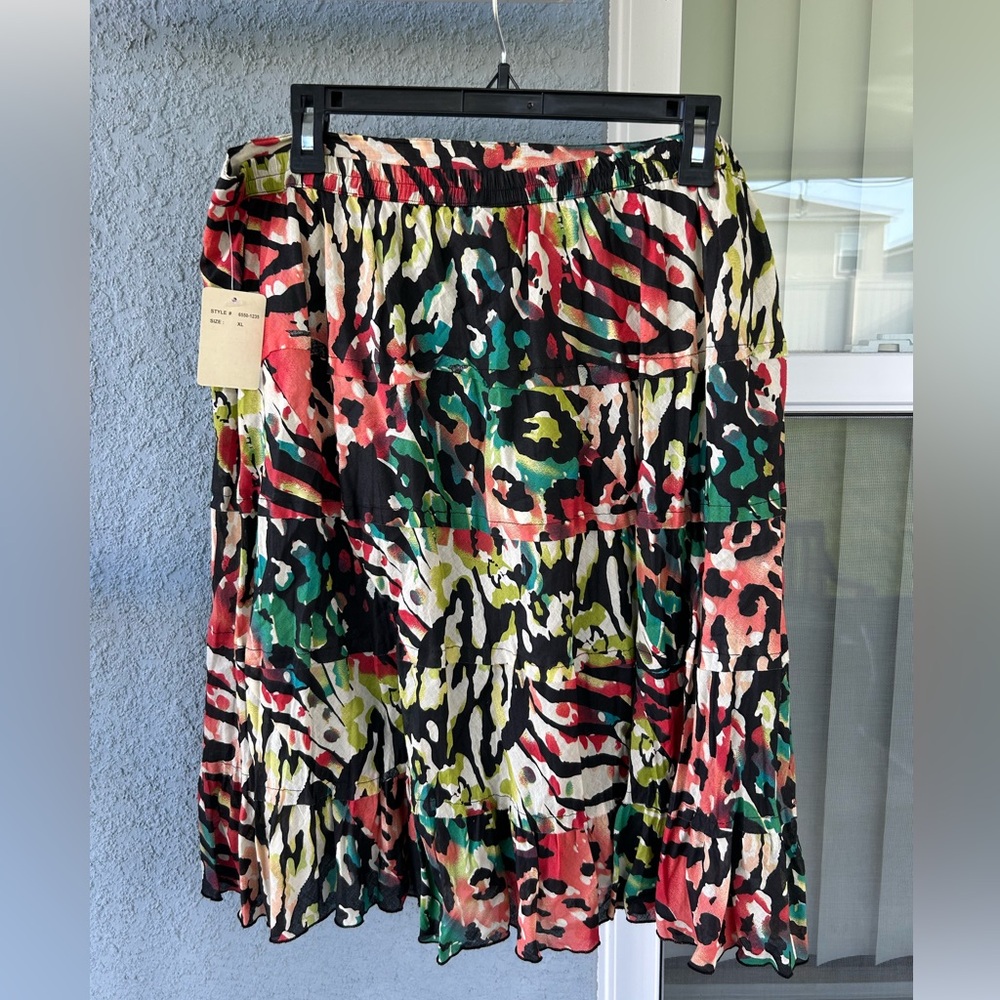 Studio West Animal Print Stretch Waist Lightweight 100% Cotton Skirt Size XL - Picture 2 of 3